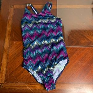 Girl’s Lands’ End One-Piece Chevron Print Swimsuit